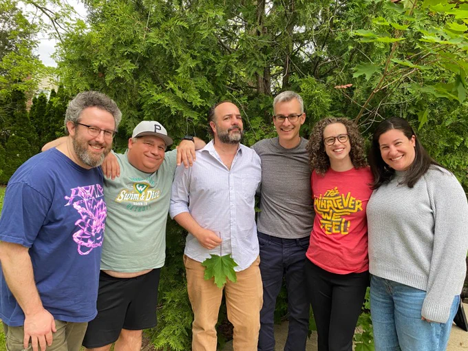 The Imposters, left to right: David Widmayer, Ken Wood, Will Myers, Andy Jones, Kara Williams, and Elizabeth Wagner. Photo courtesy of The Imposters.