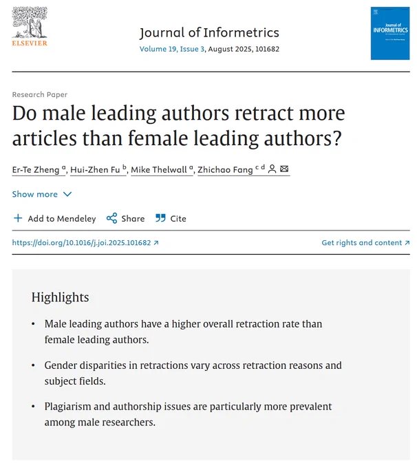 Article: Do male leading authors retract more articles than female leading authors?