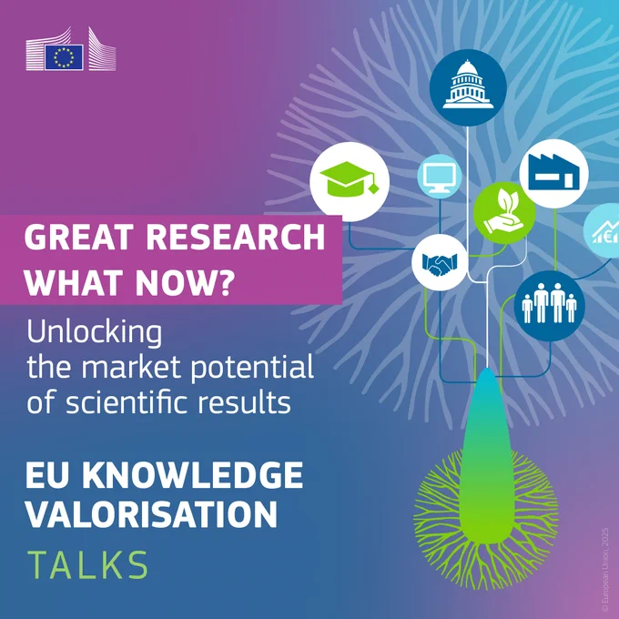 Promoting an EU Knowledge Valorisation Talk on unlocking the market potential of scientific results. Event date: 17 June 2025, 13:00–13:45 CEST.