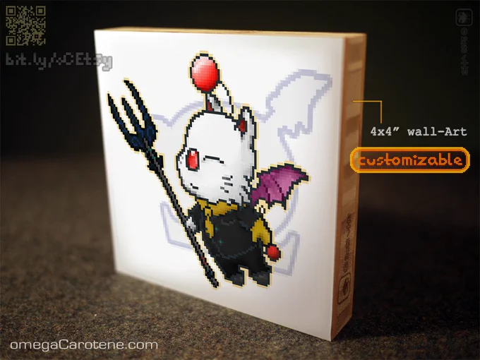 original pixel-Art moogle Chef fanArt on a ready-to-hang bamboo block 
