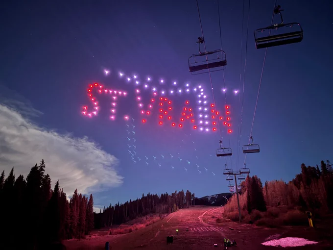St. Vrain Valley Schools logo displayed by drones.