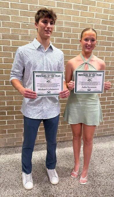 #MustangPride! Congratulations to the #MustangsoftheYear! Michael Colaiacovo & Julia Swanson! Mustang Athletic Boosters Scholarship Award Winners! For LEADERSHIP, SPIRIT, IMPACT & ATHLETIC ACHIEVEMENT! #EducateInspireEmpower!