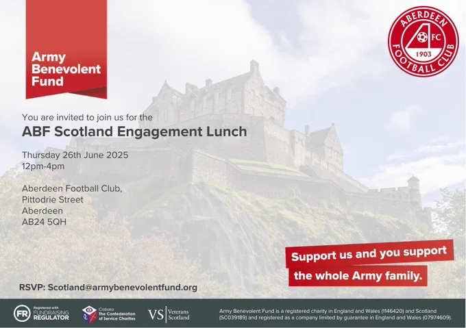 Army Benevolent Fund Scotland Engagement Lunch invitation with details.