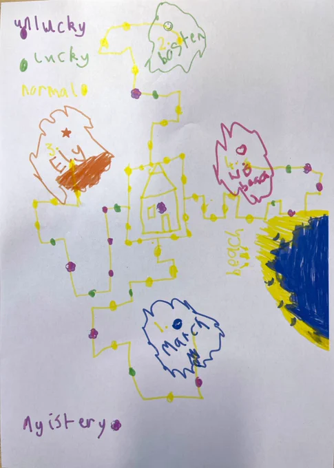 Colorful drawing of a design for a fens game using a map of the fens as the game board