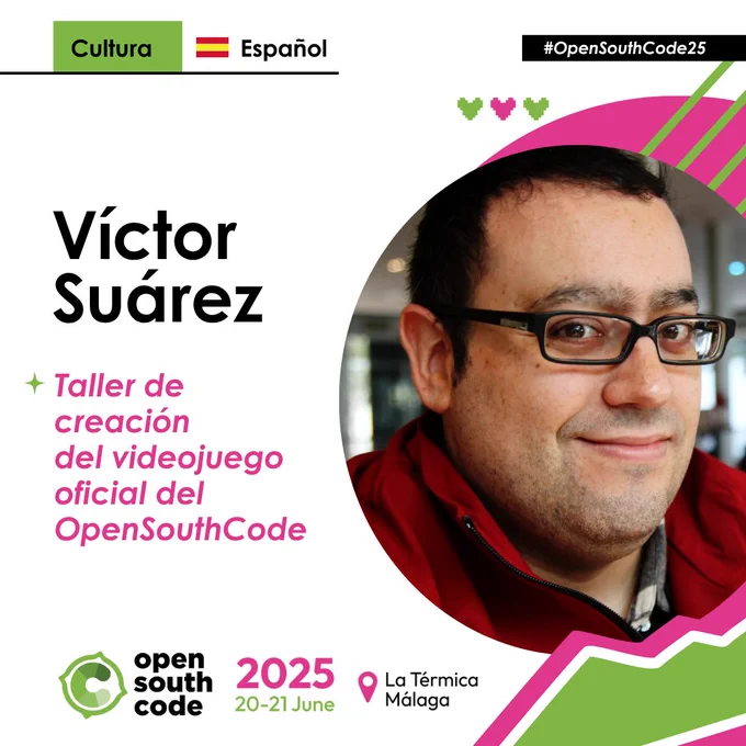 🎮 ¡Novedad en #OpenSouthCode25!
🕹️ Taller de creación del videojuego oficial del evento, de la mano de Víctor Suárez (@zerasul)
Creatividad, código y diversión aseguradas 😄
🔗 https://www.opensouthcode.org/conferences/opensouthcode2025/program/proposals/852
#Videojuegos #GameDev