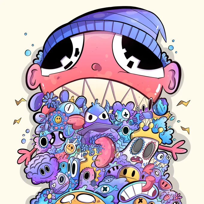 A Minion Doodle (With a Cap Hat) with a bunch of friends around him