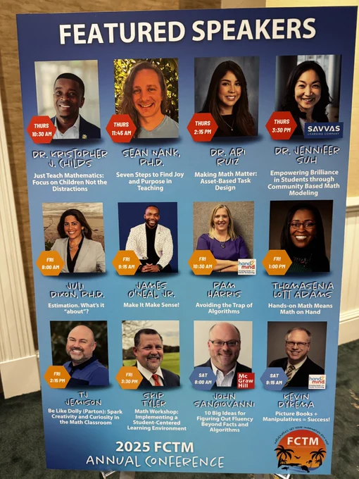 A poster of all the 2025 FCTM featured speakers
