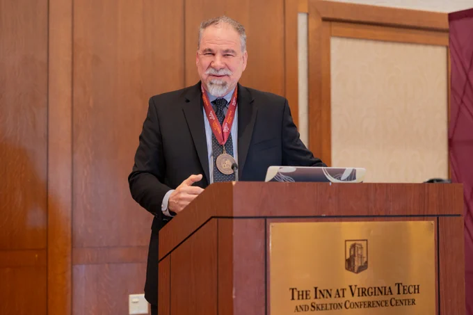 Tom Drayer'87, MS'91, Ph.D.'97 during the Heta Lambda Beta induction ceremony on April 23, 2025. Photo by Ben Murphy for Virginia Tech.