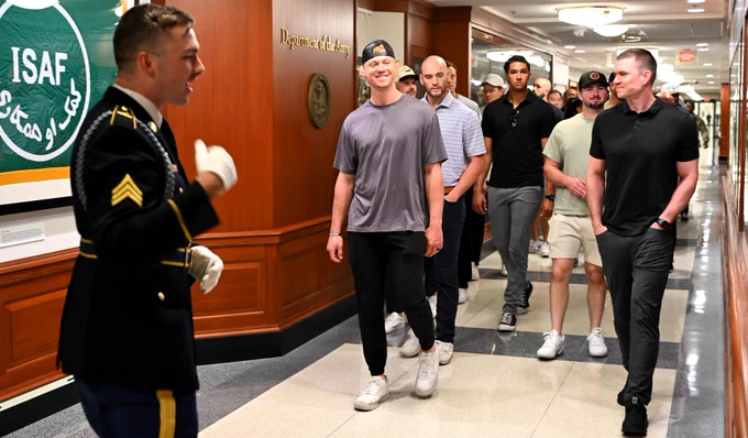Miami Marlins players visit the Pentagon for a private tour. 