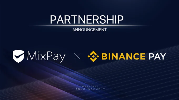 This image highlights the official partnership between MixPay and Binance Pay. As a newly announced Channel Partner, MixPay empowers merchants to integrate Binance Pay in one click through API, WordPress, or Shopify plugins, streamlining crypto payment acceptance globally.