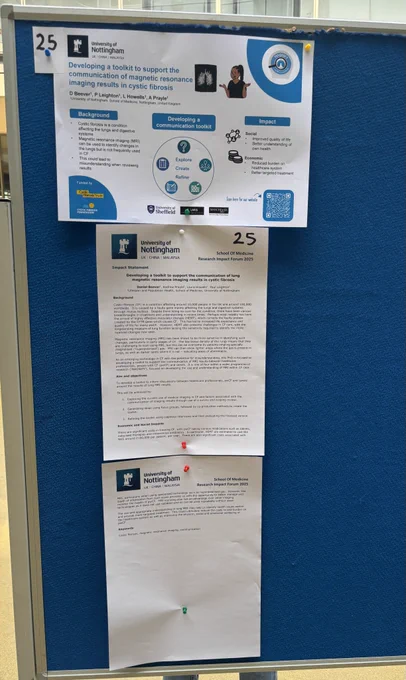 Dan’s poster and impact statement on his PhD research, looking at developing a toolkit to support the communication of lung magnetic resonance imaging scan results in cystic fibrosis.