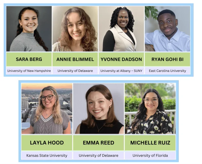 Headshots of Sara Berg, Annie Blimmel, Yvonne Dadson, Ryan Gohi Bi, Layla Hood, Emma Reed, and Michelle Ruiz.