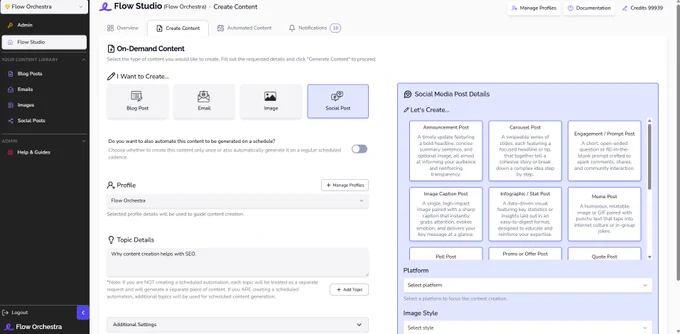 On-demand creation screen in Flow Orchestra. 