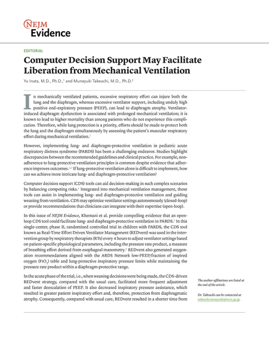 Page 1 of the editorial "Computer Decision Support May Facilitate Liberation from Mechanical Ventilation"