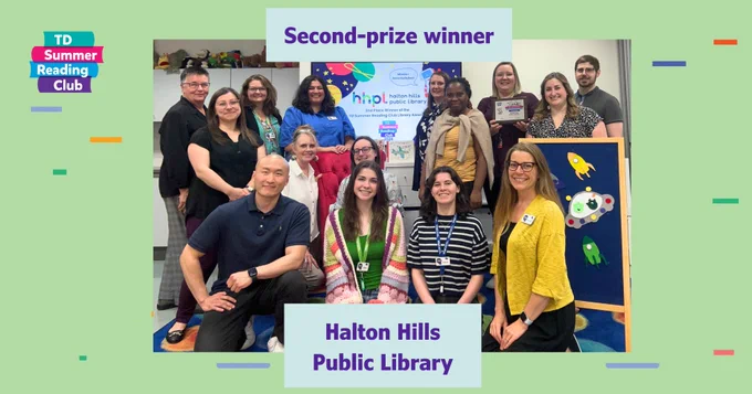 Halton Hills Public Library - Back Row (Left to Right): Alison Crawley - Supervisor; Lori Mazza Brenton - Executive Assistant; Andrea Arsenault - Community Services Librarian; Emma Lupinacci - Youth Services Librarian; Beverley King - Chief Librarian & CEO; Cheryl Cousins-Reid - Local History and Digital Archives Assistant; Bailey Shaw - Childrens Services Librarian; Jodie Mandarino - Supervisor; Dylan Kellendonk - User Experience Coordinator

Front Row (Left to Right): Ryan Lee - IT Specialist; Sherrie Van Dyk - Business Services Coordinator; Katrina Mitchell - Collections Librarian; Allison Rosie - Summer Student; Delaney Hill - Summer Student; Lee Puddephatt - Community Engagement Manager