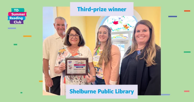 Shelburne Public Library - From left to right: Geoff Dunlop . Chair , Shelburne Public Library, Rose Dotten, CEO, Brittany Caneron, Children's Services, Jade Wyse, Technical Services Librarian