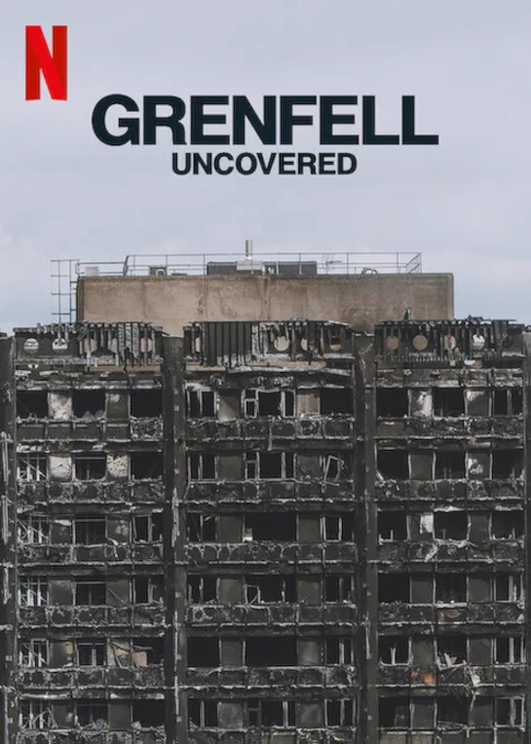 Grenfell Uncovered by Netflix. A burnt tower block.