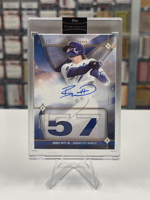 2023 Topps Luminaries Hit Kings Autographed Patch Card
Bobby Witt Jr., Kansas City Royals No. 1 XBH Total, MLB Rookies (2022)
03/15
