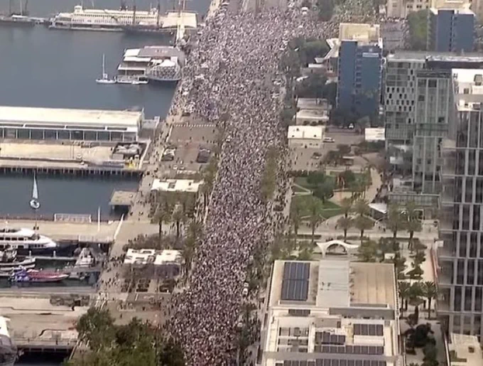 A photo of the No King's Day protest crowd in San Diego.