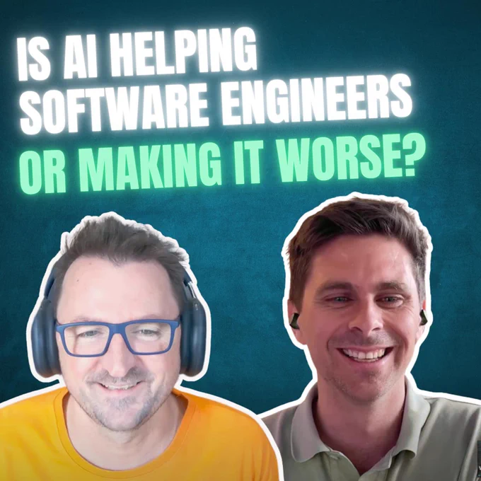 Matt and James with the podcast title "Is AI helping software engineers or making it worse?" 

In our fourth "Summer Shorts" post for the What Next podcast, James and @matthewsinclair chat about a very hot topic: Is AI making things better or worse for software engineers?

🎧 25 minutes. Zero fluff. Tune in now.

#whatnext #summershorts
