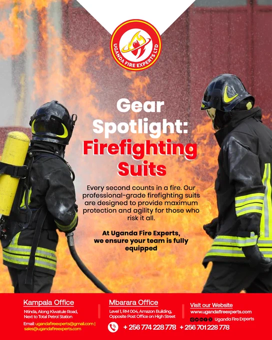 Firefighting Suits: Designed for protection, built for agility. 🔥 At Uganda Fire Experts, 
we ensure every firefighter is fully equipped to face the heat. Your team's safety is our priority! 🚒 

Contact us to get yours! 
📞‪ 256 774 228 778‬ / ‪ 256 701 228 778‬
🌐 http://ugandafireexperts.com

#UgandaFireExperts #FireSafety #FireExtinguisher #FirePrevention