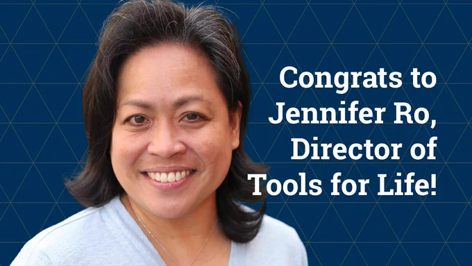 A picture of Jennifer Ro with the caption "Congrats to Jennifer Ro, Director of Tools for Life!"
