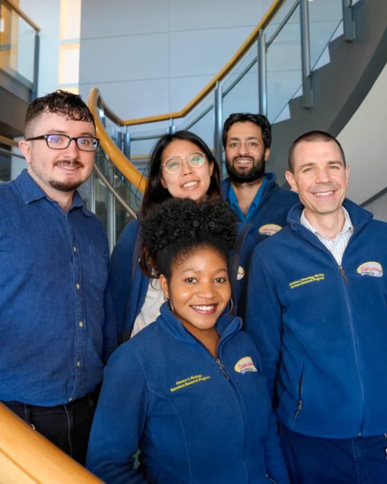 Members of the Hemming lab L-R back row: Wesley Marshall. Yi-Hsuan Hseih, Shahid Banday. L-R front row: Favour Akabogu, Matthew Hemming, MD, PhD.