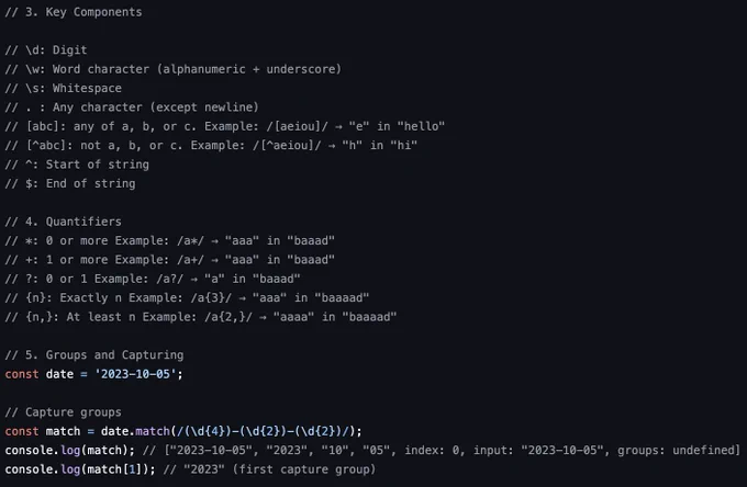 basic regex notes in JS