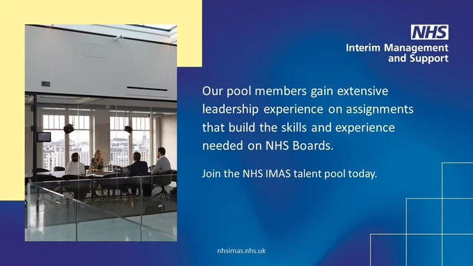 People sat in a boardroom, with promotional text 