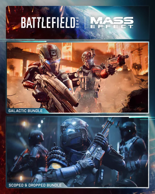 Battlefield 2042 x Mass Effect

Check out the Galactic, and Scoped & Dropped bundles, available in store now.