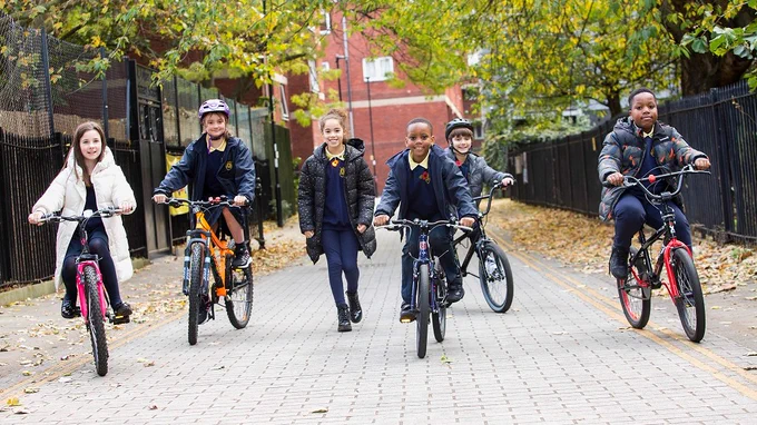School kids cycling