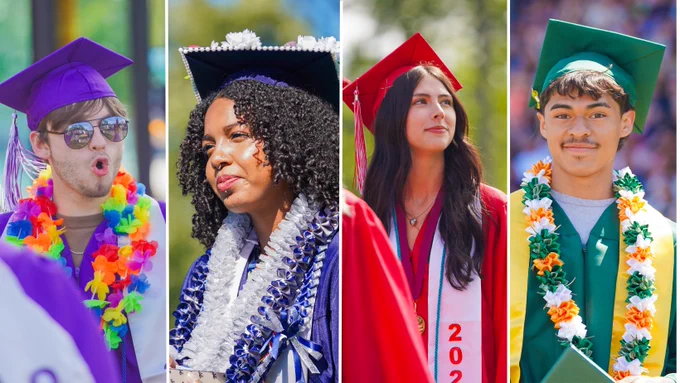 A grid of four photos with a graduation from each of the four BPS high schools