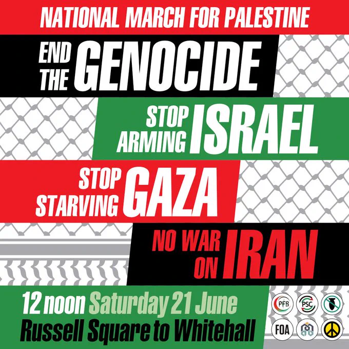 National March for Palestine. End the Genocide. Stop arming Israel. Stop starving Gaza. No war on Iran.