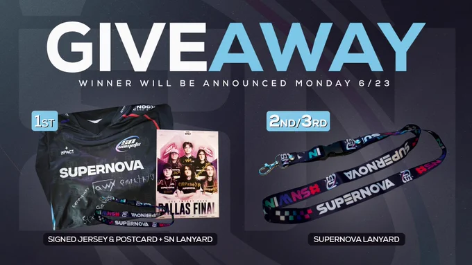To celebrate the Supernova Comets CS2 team’s run of Season 7 ESL Impact, we are giving away an SN Comets jersey and postcard, both signed by the whole team, and SN lanyards!

To enter the giveaway, you must:
1) Follow @SNComets and @GG_SUPERNOVA
2) Repost the tweet
3) Tag a friend in the replies