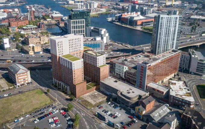 Computer generated image - aerial of new purpose built managed student accommodation on Corporation Street