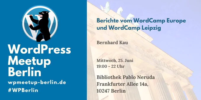 WordPress Meetup Berlin

Berichte vom WordCamp Europe und WordCamp Leipzig

Mittwoch, 25. Juni
19:00 - 22 Uhr

Bibliothek Pablo Neruda
Frankfurter Allee 14 A
10247 Berlin

wpmeetup-berlin.de
#WPBerlin