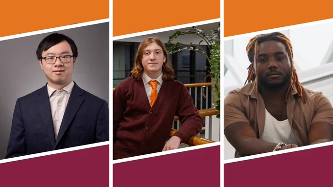 The Jessie S. Yee Prize 2025 winners are (from left) Justin Winn, A.J. Fucito, and Zee Myrthil. Photos courtesy of Jeff Hofmann, Alex Phillips, and Tré Bailey.