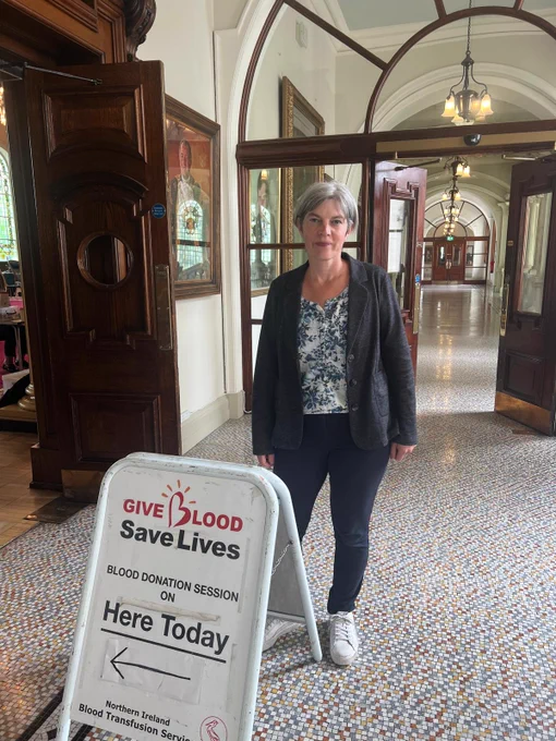 Alliance Balmoral Councillor Tara Brooks donating blood at Belfast City Hall,