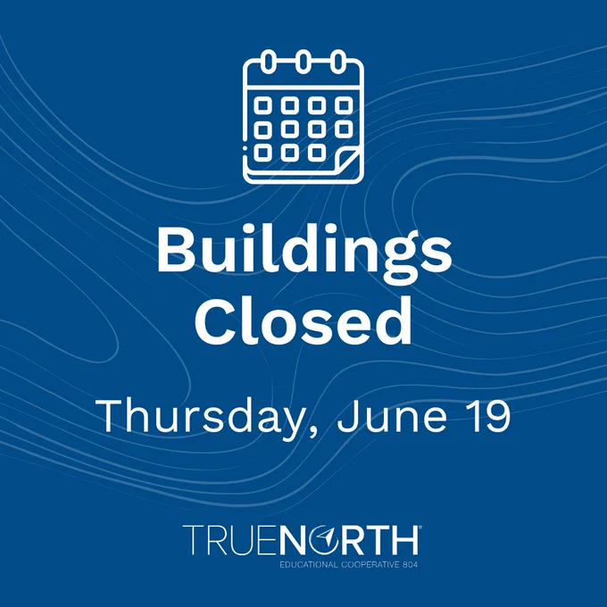 blue graphic with calendar icon that reads buildings closed Thursday, June 19