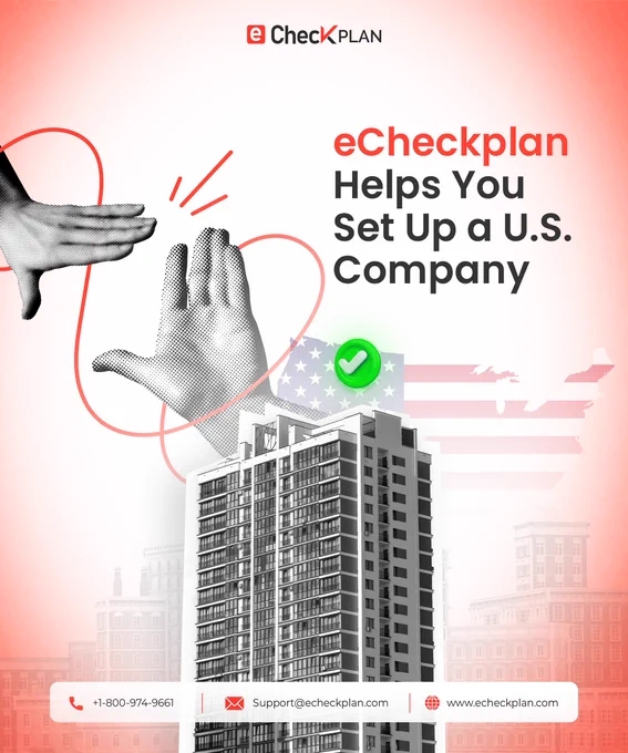 🏢 𝐞𝐂𝐡𝐞𝐜𝐤𝐩𝐥𝐚𝐧 𝐇𝐞𝐥𝐩𝐬 𝐘𝐨𝐮 𝐒𝐞𝐭 𝐔𝐩 𝐚 𝐔.𝐒. 𝐂𝐨𝐦𝐩𝐚𝐧𝐲!

Whether you're an international founder or a remote entrepreneur, eCheckplan makes U.S. business formation easy, fast, and fully compliant.
From paperwork to guidance—we’re here to help you launch with confidence.

📞 𝐂𝐚𝐥𝐥: (𝟖𝟎𝟎) 𝟗𝟕𝟒-𝟗𝟔𝟔𝟏 | 📧 𝐄𝐦𝐚𝐢𝐥: 𝐬𝐮𝐩𝐩𝐨𝐫𝐭@𝐞𝐂𝐡𝐞𝐜𝐤𝐩𝐥𝐚𝐧.𝐜𝐨𝐦