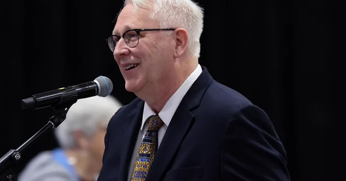 Photo: Jul Medenblik, president of Calvin Theological Seminary, at Synod 2025.
Credit: Steven Herppich