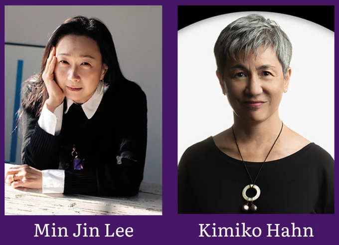 Min Jin Lee (photo credit: Hae Ran of Channel Yes) and Kimiko Hahn (photo credit: Beowulf Sheehan)