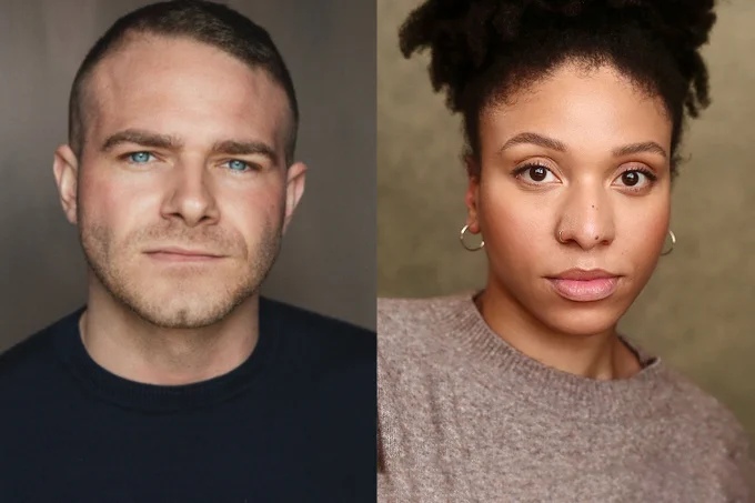 A photo showing two headshots of performers adopting neutral expressions 