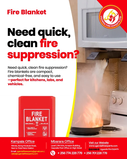 🚨Don't wait for a fire emergency! Secure your quick and clean fire suppression with a reliable fire blanket from Uganda Fire Experts Ltd. Perfect for kitchens, labs, and vehicles.

For more inquiries:
📞 256 774 228 778 /  256 701 228 778
🌐   http://ugandafireexperts.com

#FireSafety #FireResponse #UgandaFireExperts 