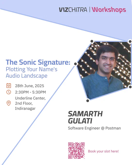 Go from your name to waveform to wall art. 
In this hands-on workshop at #VizChitra2025, creative coder Samarth Gulati guides you to turn the sound of your name into a Joy Division–inspired visual.
Learn audio analysis, creative coding, and plot your own data-driven artwork to take home.
No heavy tech skills needed, just curiosity.

🗓️ June 28 | Underline Center, Bangalore

🎟 Limited seats. Make your name visible, book your slot here: https://hasgeek.com/VizChitra/the-sonic-signature/ 

#DataVisualization #VizChitra #DataViz #datafam #DataStorytelling