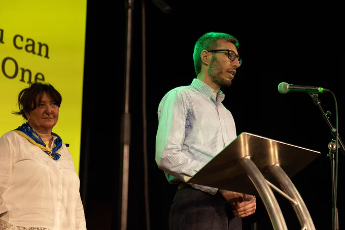 Taina (left) and Sayed (right) both panellists on the Borough of Sanctuary Grants Programme speaking at the celebratory Refugee Week event.