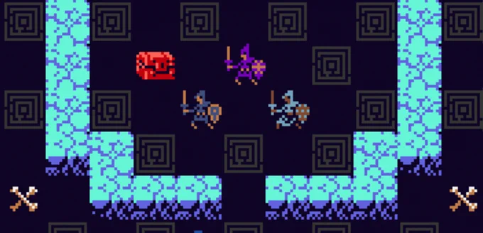 three soldiers with inverted teardrop shields in various patterns. each has a sword. two have helmets with tall crowns and long nosepieces.