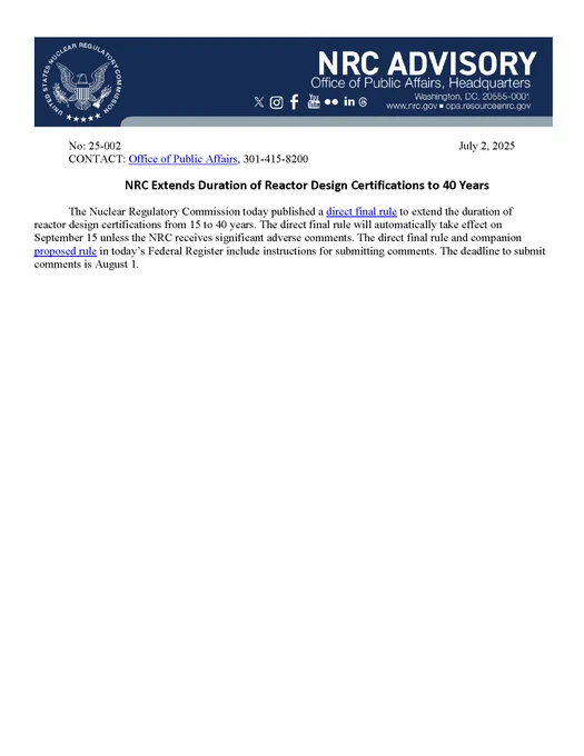 Image is a screenshot of an NRC Advisory document.