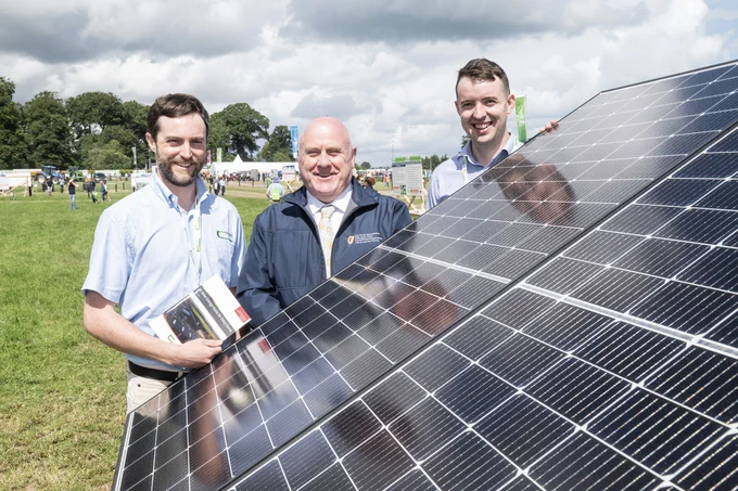 A Solar Energy Guide for Dairy Farms jointly authored by Teagasc and Munster Technological University was launched at the Teagasc dairy open day in Moorepark, Fermoy, Co Cork. Pictured are Dr John Upton, Teagasc and Dr Darren Murphy, MTU with Noel Grealish T.D., Minister of State at the Department of Agriculture, Food and the Marine. Picture O'Gorman Photography.