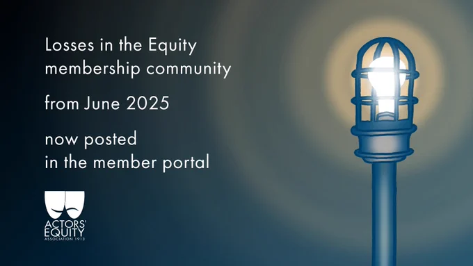Promotional image for Equity featuring a blue lit ghost lamp on a dark background with text announcing losses in the Equity membership community from June 2025, now posted in the member portal.